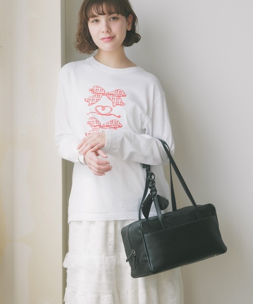 Happy Ribbon ゴールドリボンマーク Tシャツ ビジューリボンTシャツ / Bijou Ribbon T | FICTION TOKYO OF