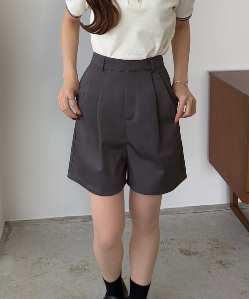callautia パンツ ツイルツータックハイウエストショートパンツ
