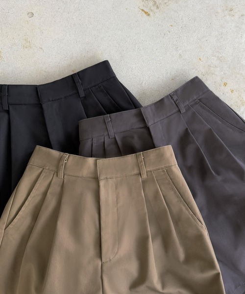 callautia パンツ ツイルツータックハイウエストショートパンツ