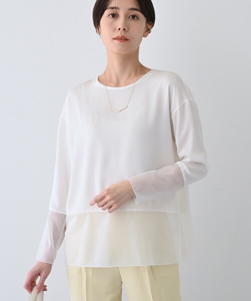 INDIVI（インディヴィ） tシャツ 「洗える」袖＆裾 シアーデザイン