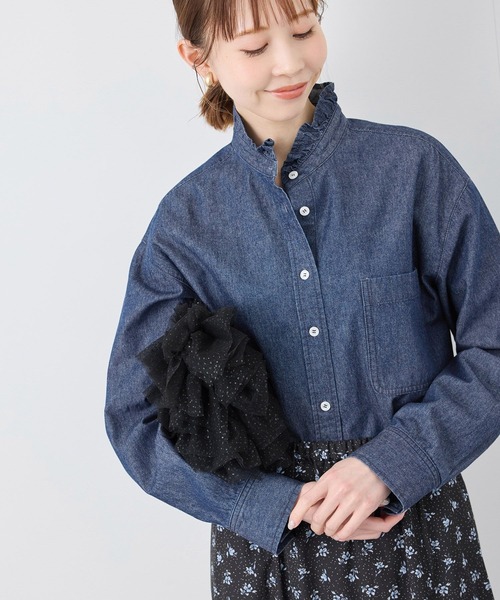 ブラウス シャツ Rope Denim Shirt/ロープデニムシャツ レディース ROPE' PICNIC ブラウス シャツ フリルカラーデニムシャツ