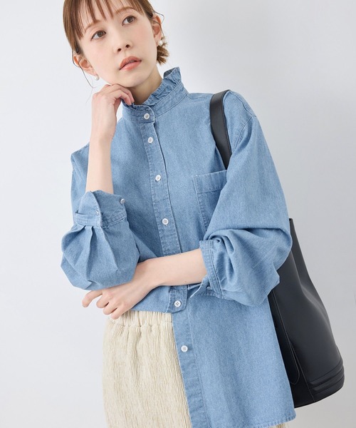 ブラウス シャツ Rope Denim Shirt/ロープデニムシャツ レディース ROPE' PICNIC ブラウス シャツ フリルカラーデニムシャツ