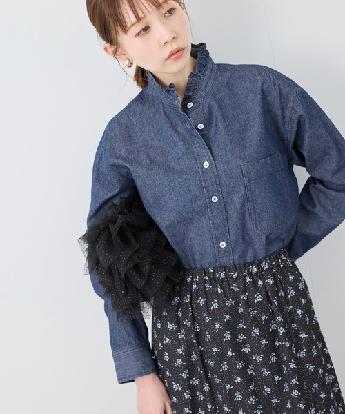 ブラウス シャツ Rope Denim Shirt/ロープデニムシャツ レディース ROPE' PICNIC ブラウス シャツ フリルカラーデニムシャツ