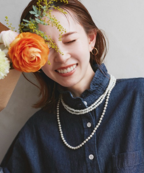 ブラウス シャツ Rope Denim Shirt/ロープデニムシャツ レディース ROPE' PICNIC ブラウス シャツ フリルカラーデニムシャツ