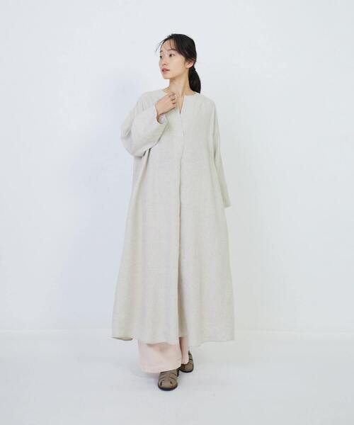 LOISIR ワンピース リネンキーネックAラインワンピース