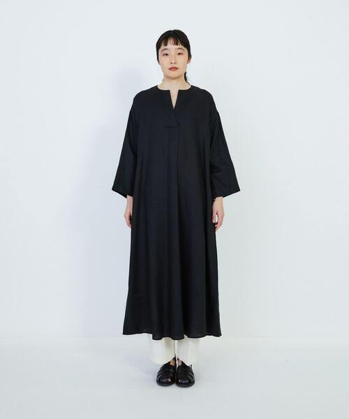 LOISIR ワンピース リネンキーネックAラインワンピース