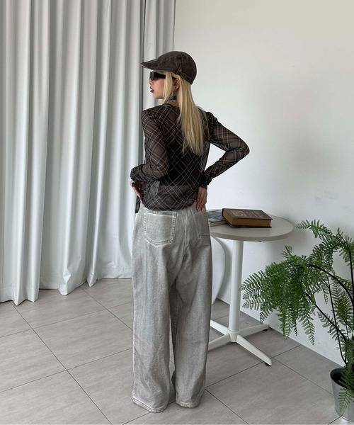 tシャツ ディストーティドチェックシアーTee / Distorted Check Sheer Tee レディース sedacle girl tシャツ チェックシアーストールロンT レディース