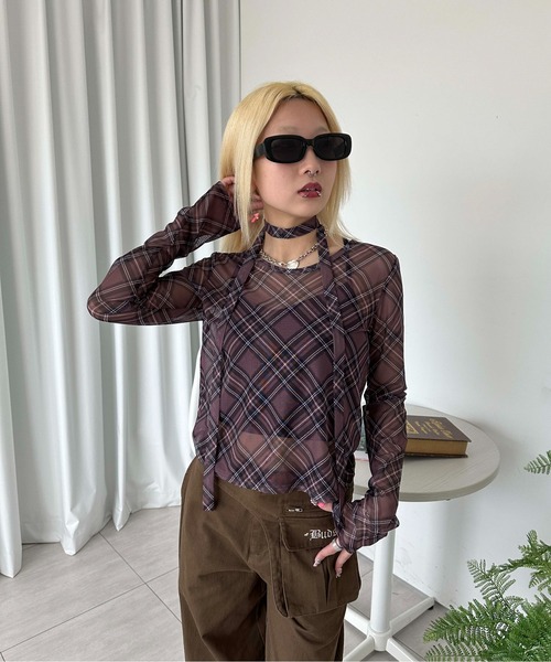 sedacle girl tシャツ チェックシアーストールロンT レディース