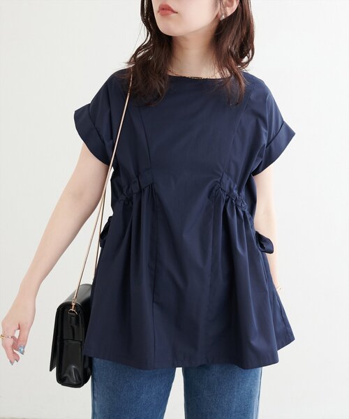 ブラウス シャツ サイドドロストパネルシャツ レディース natural couture ブラウス シャツ サイドドロストトップス