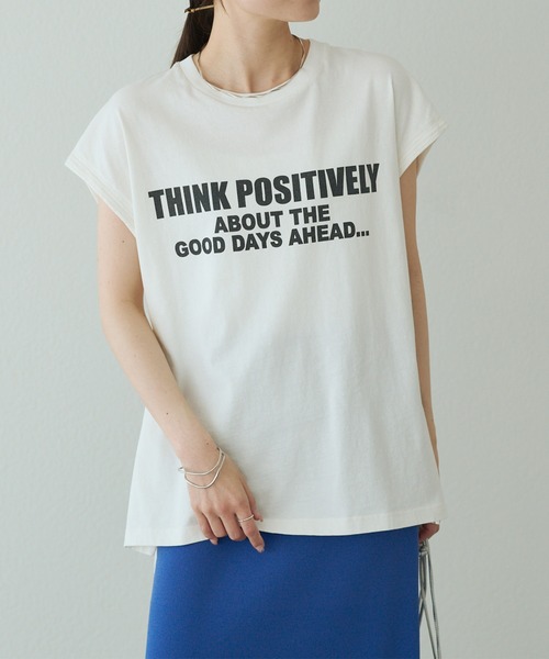 tシャツ 袖口太糸ステッチロゴプリントTシャツ レディース pual ce cin tシャツ 袖口太糸ステッチロゴプリントTシャツ