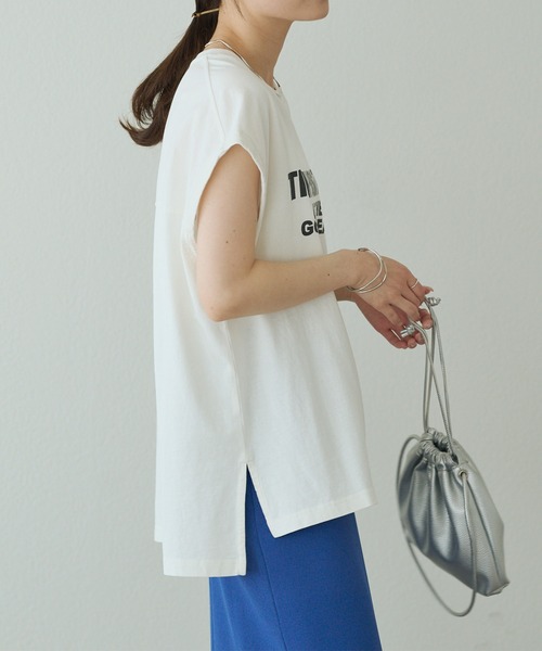 tシャツ 袖口太糸ステッチロゴプリントTシャツ レディース pual ce cin tシャツ 袖口太糸ステッチロゴプリントTシャツ