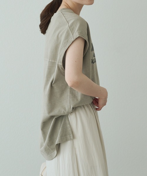 tシャツ 袖口太糸ステッチロゴプリントTシャツ レディース pual ce cin tシャツ 袖口太糸ステッチロゴプリントTシャツ