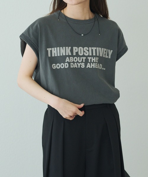 tシャツ 袖口太糸ステッチロゴプリントTシャツ レディース pual ce cin tシャツ 袖口太糸ステッチロゴプリントTシャツ