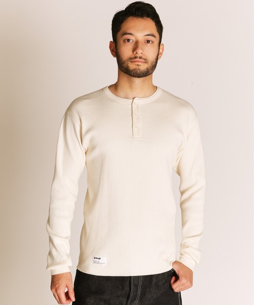 Schott アイボリー 長袖カットソー Schott N.Y.C（ショット） ヘンリーネック tシャツ Schott/ショット
