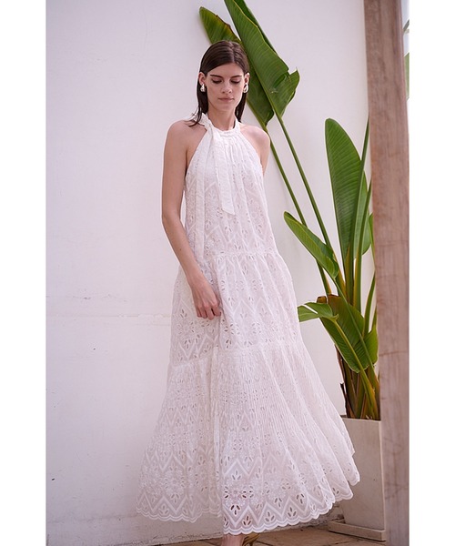 美品＊現行【エステラケー】ワンピース　ホルダーネック エンブロイダリーレース Estella.K ワンピース Gabi Lace Dress エンブロイダリーレース