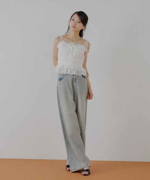 chico チコ　シアーレースベアキャミ　ショートパンツセット　【セットアップ】 セットアップ】シアーレースベアキャミ＋ショートパンツセット