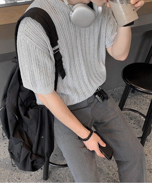 「JOHNNY WOLF」 半袖ニット L グレー メンズ