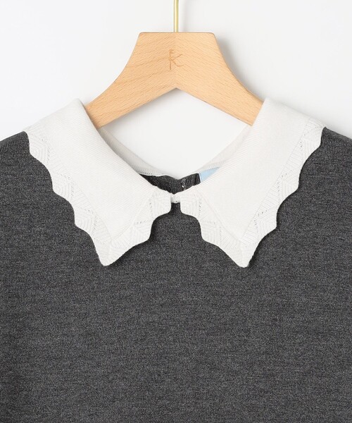 組曲（KUMIKYOKU） ワンピース レースライク襟付きニットワンピース