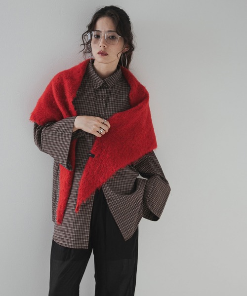 ORIMI オリミ　マフラーフード付きニットスカーフ 赤黒 ORIMI オリミ マフラーフード付きニットスカーフ 赤黒 ORIMI オリミ