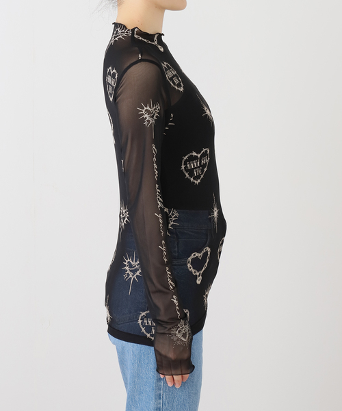 トップス ANNA tシャツ ANNA SUI NYC / アナスイエヌワイシー ハート総柄シアー