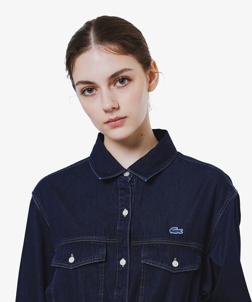 【ブルー】ウエストベルト デニムシャツドレス ワンピース LACOSTE｜ウエストベルト デニムシャツドレス ワンピース | Rakuten