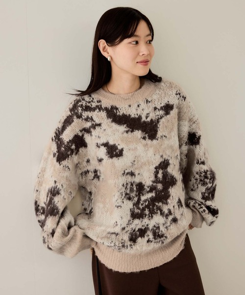 未使用に近い✨マックスマーラ　モヘヤ混合　パッチワーク　クレイジーパターンニット NAVY セーター ニット モヘヤタッチマーブルニット メンズ レディース