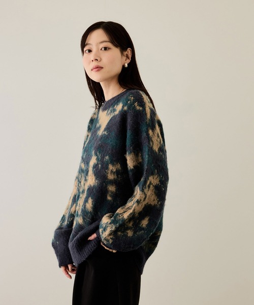 ↓Hide and Seek モヘア クルーネックセーター 未使用 NAVY M NAVY セーター ニット モヘヤタッチマーブルニット メンズ レディース