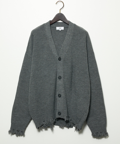 AH ABAHOUSE カーディガン 「AH ABAHOUSE」畦編み ダメージニット 