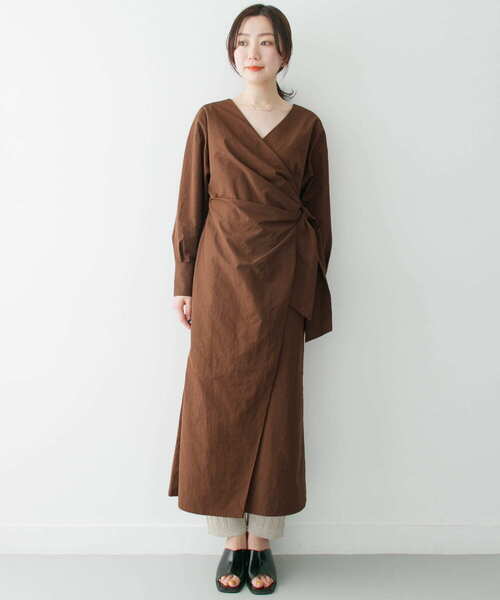 「KBF+」 長袖ワンピース ONE ブラウン レディース_画像7