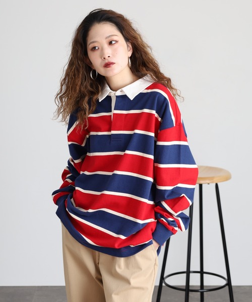  JEANS ラガーシャツ ネイビー L ビンテージ tシャツ GUESS JEANS ストライプラガーシャツ 長袖 メンズ レディース