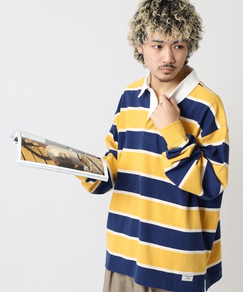  JEANS ラガーシャツ ネイビー L ビンテージ tシャツ GUESS JEANS ストライプラガーシャツ 長袖 メンズ レディース
