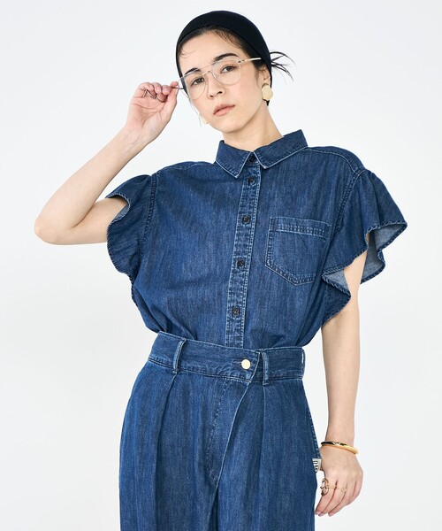 Rie Miller（リエミラー） ブラウス シャツ 「RM denim」ラッフル 