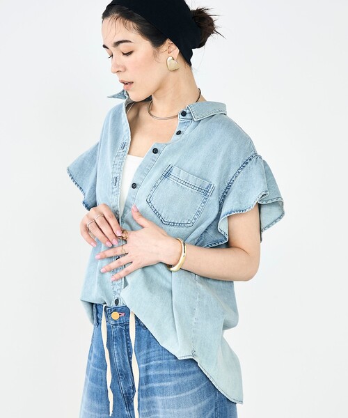 Rie Miller（リエミラー） ブラウス シャツ 「RM denim」ラッフル 