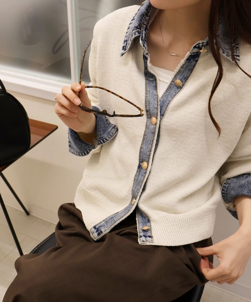 新品 超可愛い〜 replay レディース カーディガン 春服 SpRay（スプレイ） カーディガン デニム切替レイヤード風カーディガン