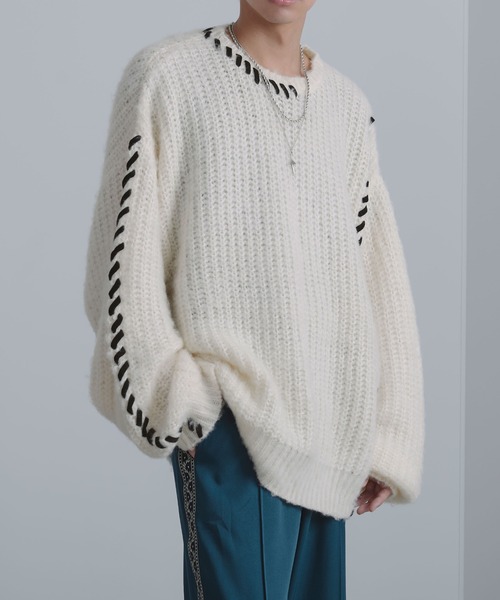 「Ellno Loset」 長袖ニット MEDIUM オフホワイト メンズ_画像3