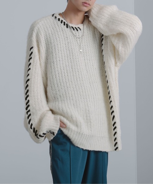 「Ellno Loset」 長袖ニット MEDIUM オフホワイト メンズ_画像4