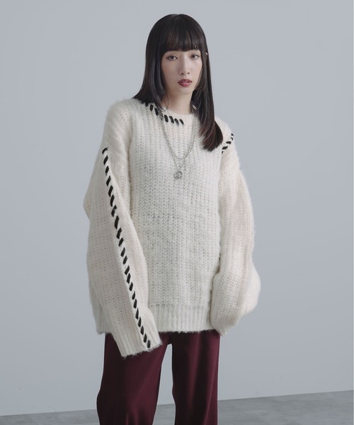 「Ellno Loset」 長袖ニット MEDIUM オフホワイト メンズ_画像7