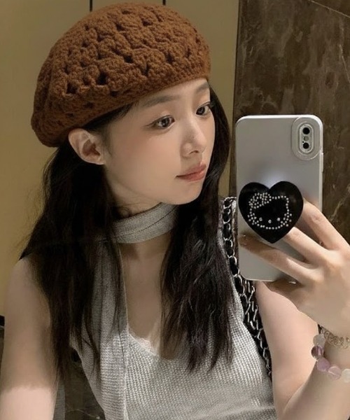ふに。様オーダー♪ 手編み帽子　人気　ベレー帽♡ 2点セット（206.207） 帽子 ベレー帽 「26年春夏新作」カギ編みクロシェベレー帽 レディース