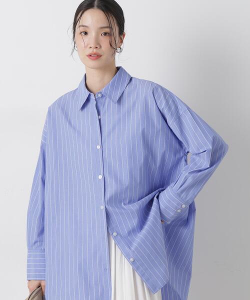 ナノユニバース　WEB限定　袖ボリュームブラウス　ストライプ　夏服　セール NANO universe（ナノ・ユニバース） ブラウス シャツ ブロードワイド