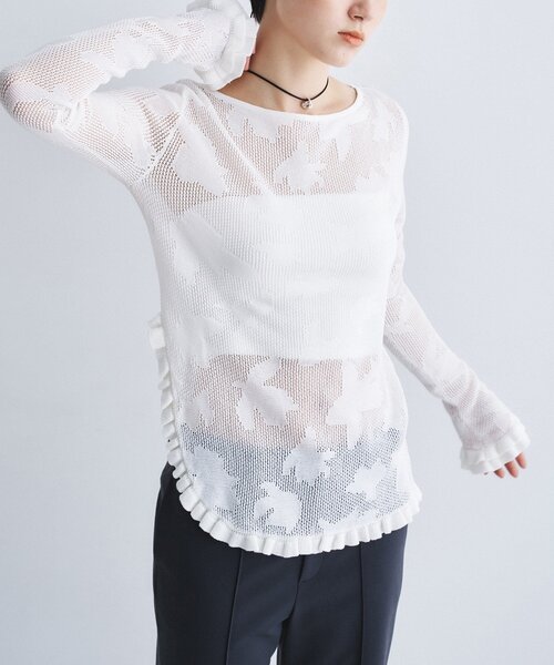 ニット セーター flower mesh pullover レディースの画像
