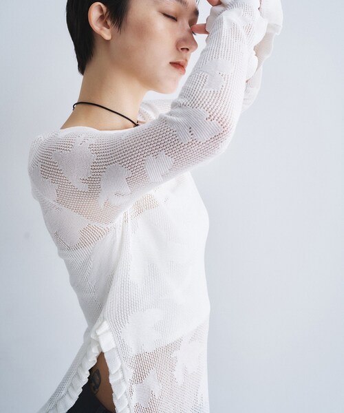ニット セーター flower mesh pullover レディースの画像