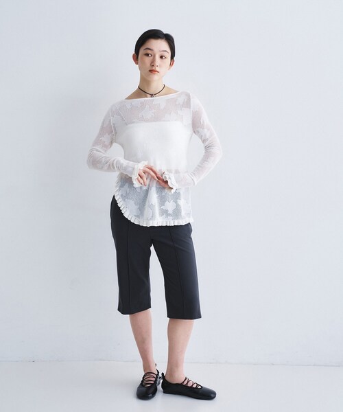 ニット セーター flower mesh pullover レディースの画像