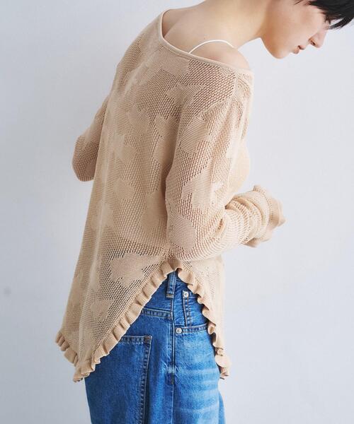 ニット セーター flower mesh pullover レディースの画像