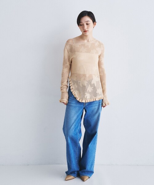 ニット セーター flower mesh pullover レディースの画像