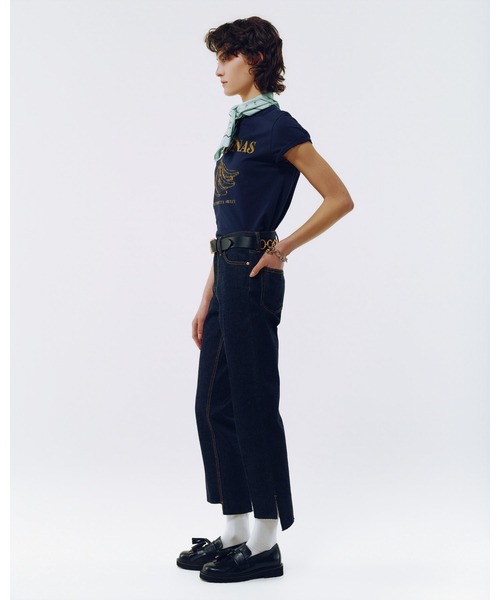 ジーンズ デニム デニムパンツ 「MILA PANTS」裾段差テーパードデニムパンツ レディースの画像