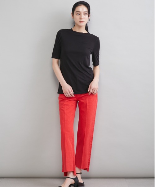 ジーンズ デニム デニムパンツ 「MILA PANTS」裾段差テーパードデニムパンツ レディースの画像