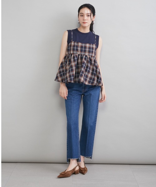 ジーンズ デニム デニムパンツ 「MILA PANTS」裾段差テーパードデニムパンツ レディースの画像