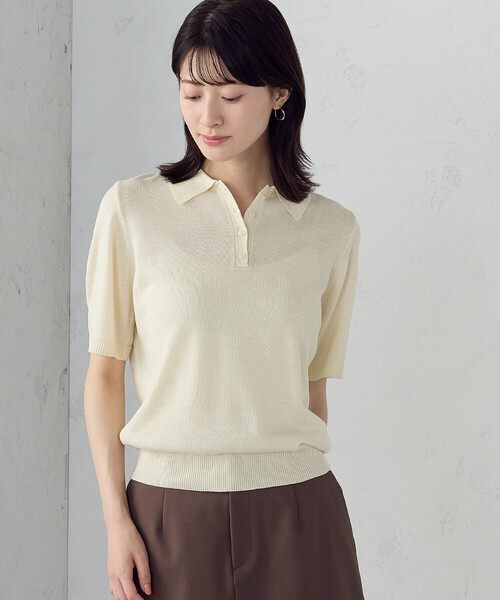 ミモザ　ピンクベージュ ポロネック セーター　2026SS 完売 COMME CA ISM（コムサイズム） ニット セーター ニットポロ レディース