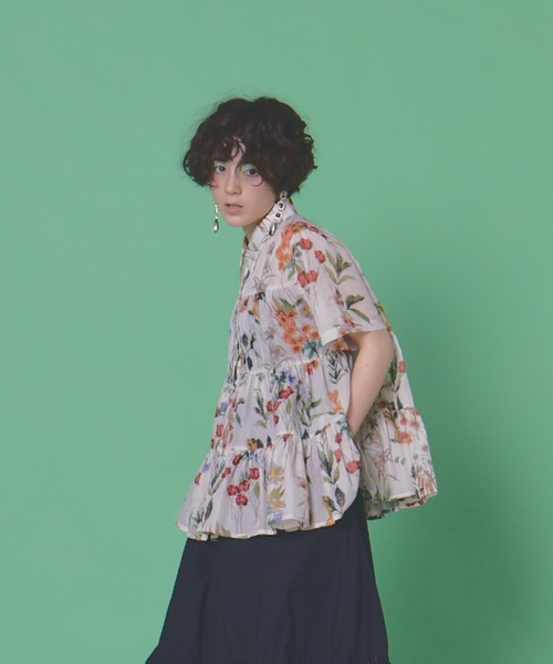 ブラウス シャツ シアーティアードブラウス レディースの画像
