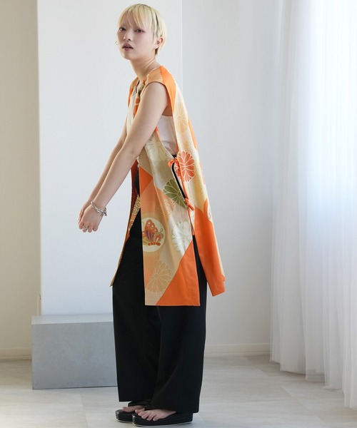 ベスト ジレ 着物リメイク maison utatane ジレ 陽だまりの夢蝶 レディースの画像